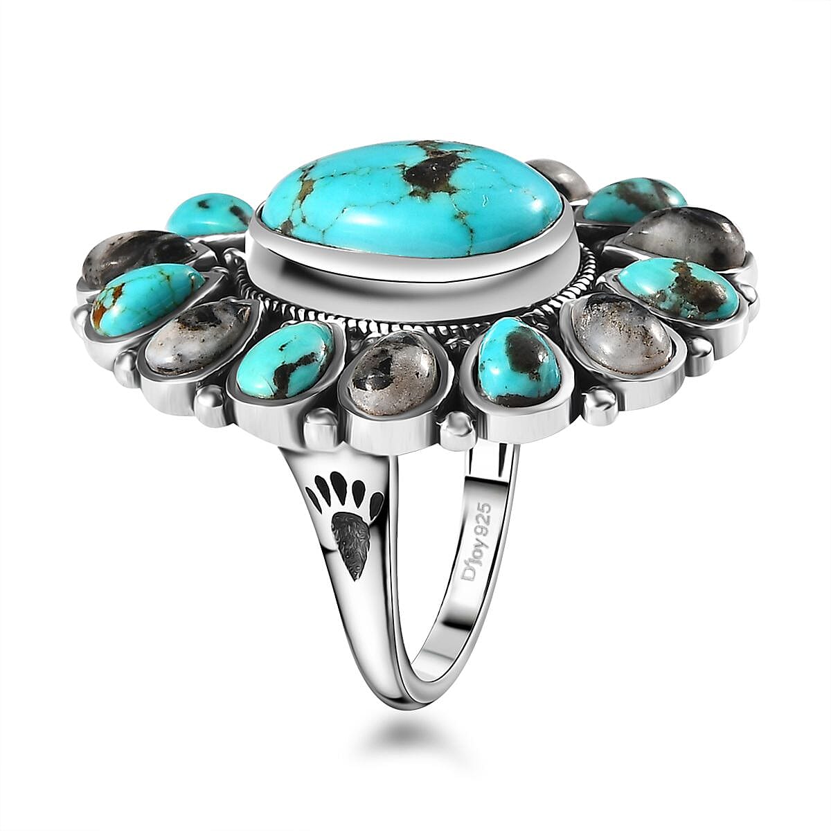 Artisan Crafted Sierra Nevada Turquoise and White Buffalo Halo Ring in Sterling Silver (Size 7.0) 12.90 ctw image number 3