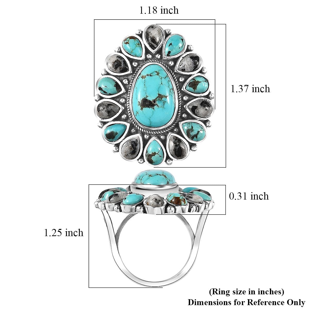 Artisan Crafted Sierra Nevada Turquoise and White Buffalo Halo Ring in Sterling Silver (Size 7.0) 12.90 ctw image number 5