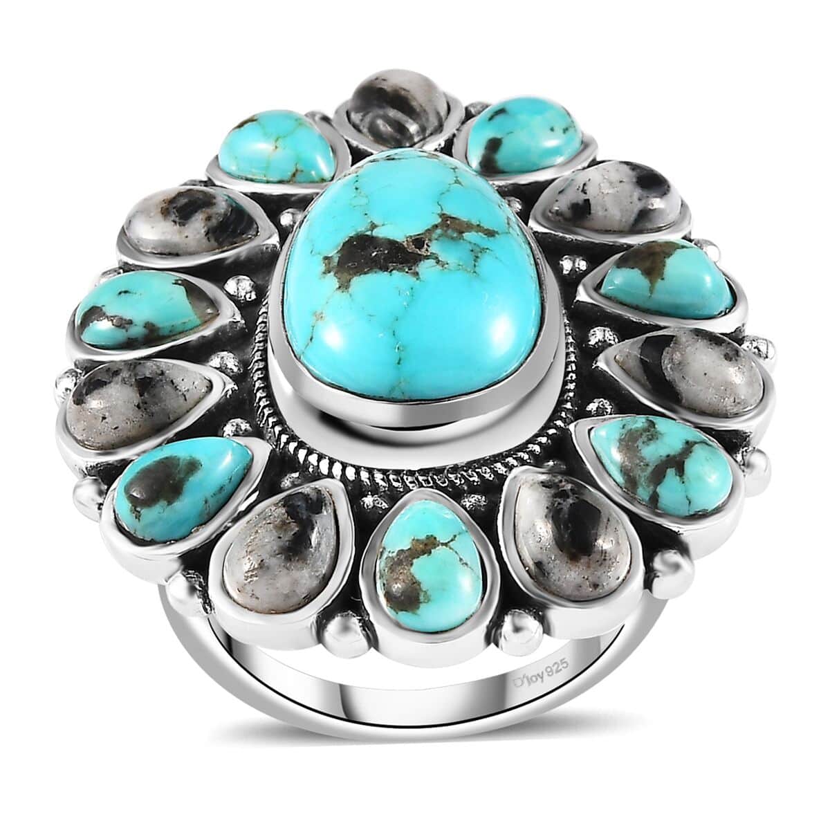 Artisan Crafted Sierra Nevada Turquoise and White Buffalo Halo Ring in Sterling Silver (Size 8.0) 12.90 ctw image number 0