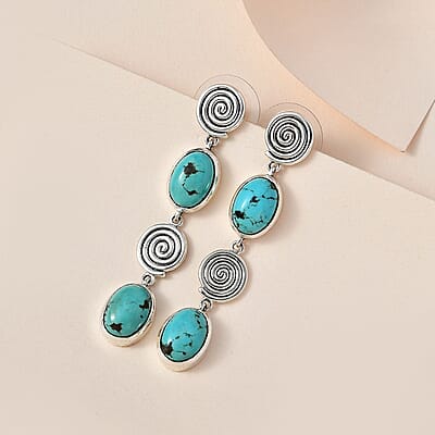 Artisan Crafted Sierra Nevada Turquoise Dangle Earrings in Sterling Silver 8.35 ctw
