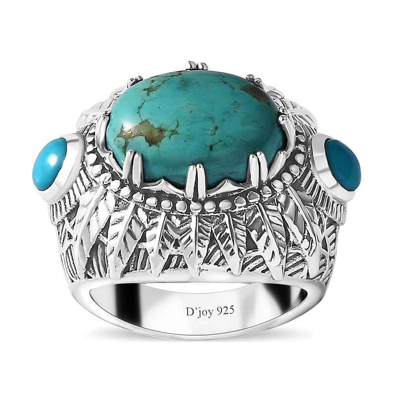 Artisan Crafted Sierra Nevada Turquoise and Sleeping Beauty Turquoise Feather Ring in Sterling Silver (Size 10.0) 6.40 ctw