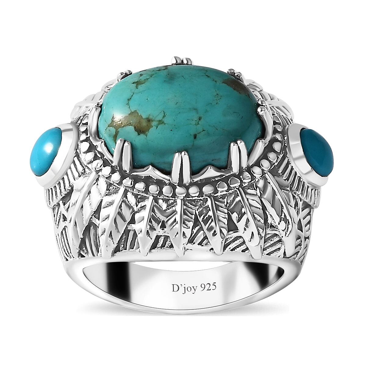 Artisan Crafted Sierra Nevada Turquoise and Sleeping Beauty Turquoise Feather Ring in Sterling Silver (Size 10.0) 6.40 ctw image number 0