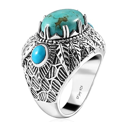 Artisan Crafted Sierra Nevada Turquoise and Sleeping Beauty Turquoise Feather Ring in Sterling Silver (Size 10.0) 6.40 ctw