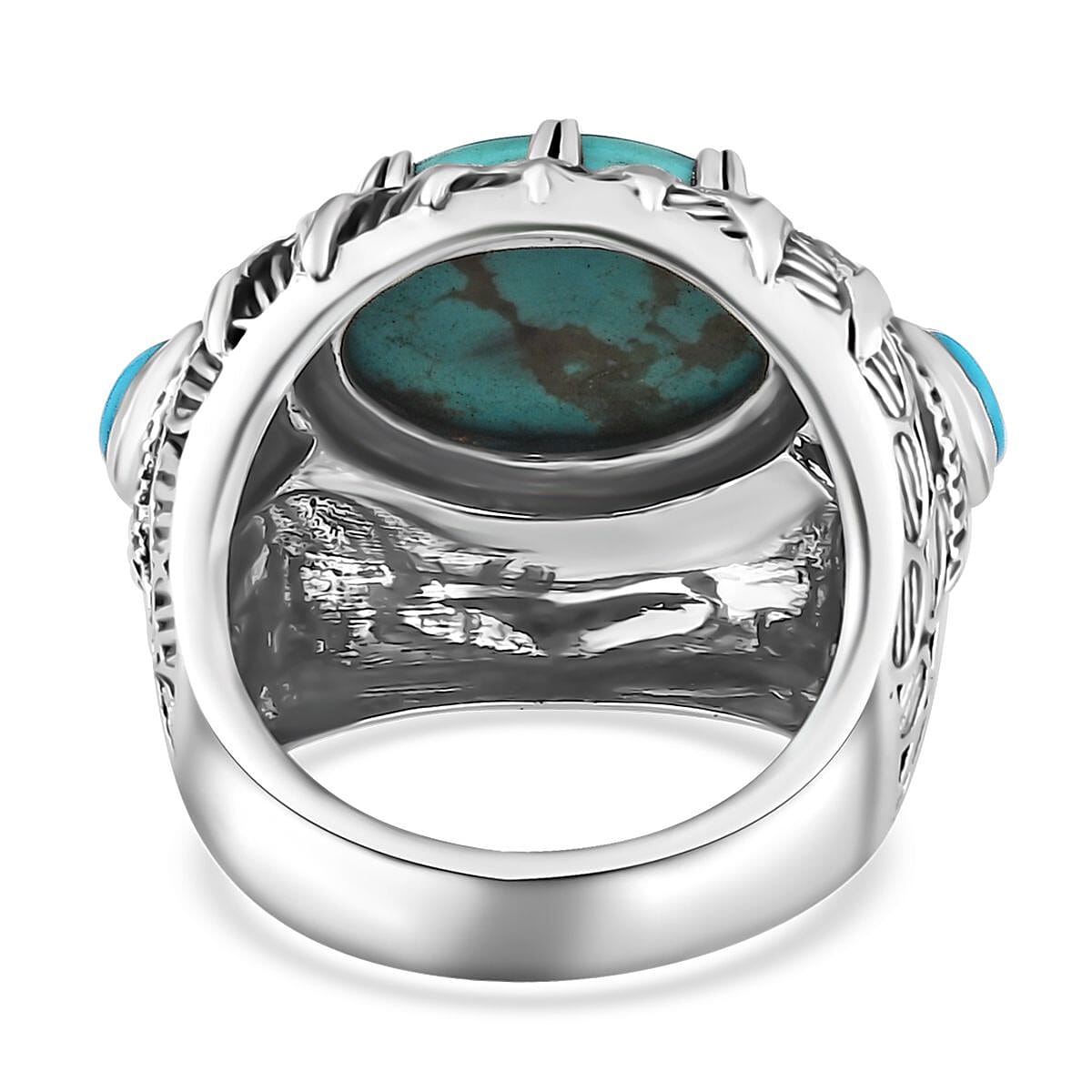 Artisan Crafted Sierra Nevada Turquoise and Sleeping Beauty Turquoise Feather Ring in Sterling Silver (Size 10.0) 6.40 ctw