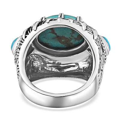 Artisan Crafted Sierra Nevada Turquoise and Sleeping Beauty Turquoise Feather Ring in Sterling Silver (Size 10.0) 6.40 ctw