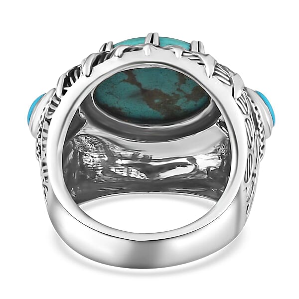 Artisan Crafted Sierra Nevada Turquoise and Sleeping Beauty Turquoise Feather Ring in Sterling Silver (Size 10.0) 6.40 ctw