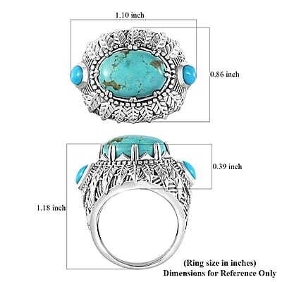 Artisan Crafted Sierra Nevada Turquoise and Sleeping Beauty Turquoise Feather Ring in Sterling Silver (Size 10.0) 6.40 ctw