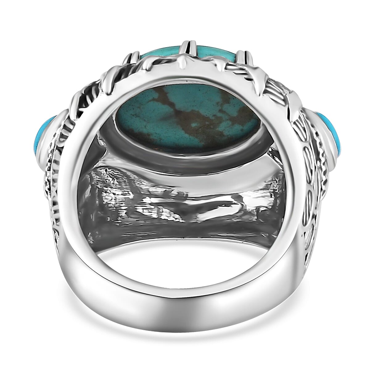 Artisan Crafted Sierra Nevada Turquoise and Sleeping Beauty Turquoise Feather Ring in Sterling Silver (Size 7.0) 6.40 ctw image number 4