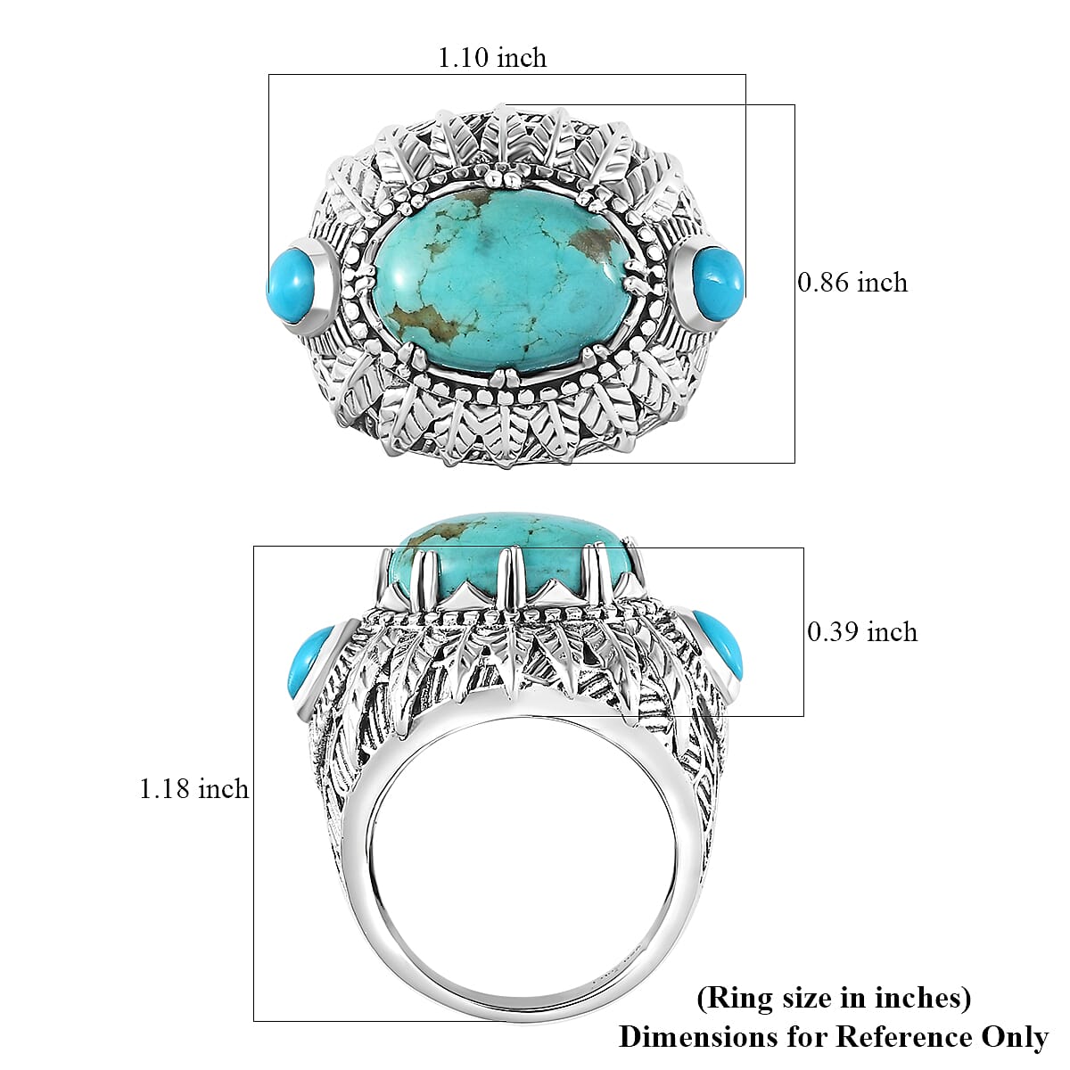 Artisan Crafted Sierra Nevada Turquoise and Sleeping Beauty Turquoise Feather Ring in Sterling Silver (Size 7.0) 6.40 ctw image number 5