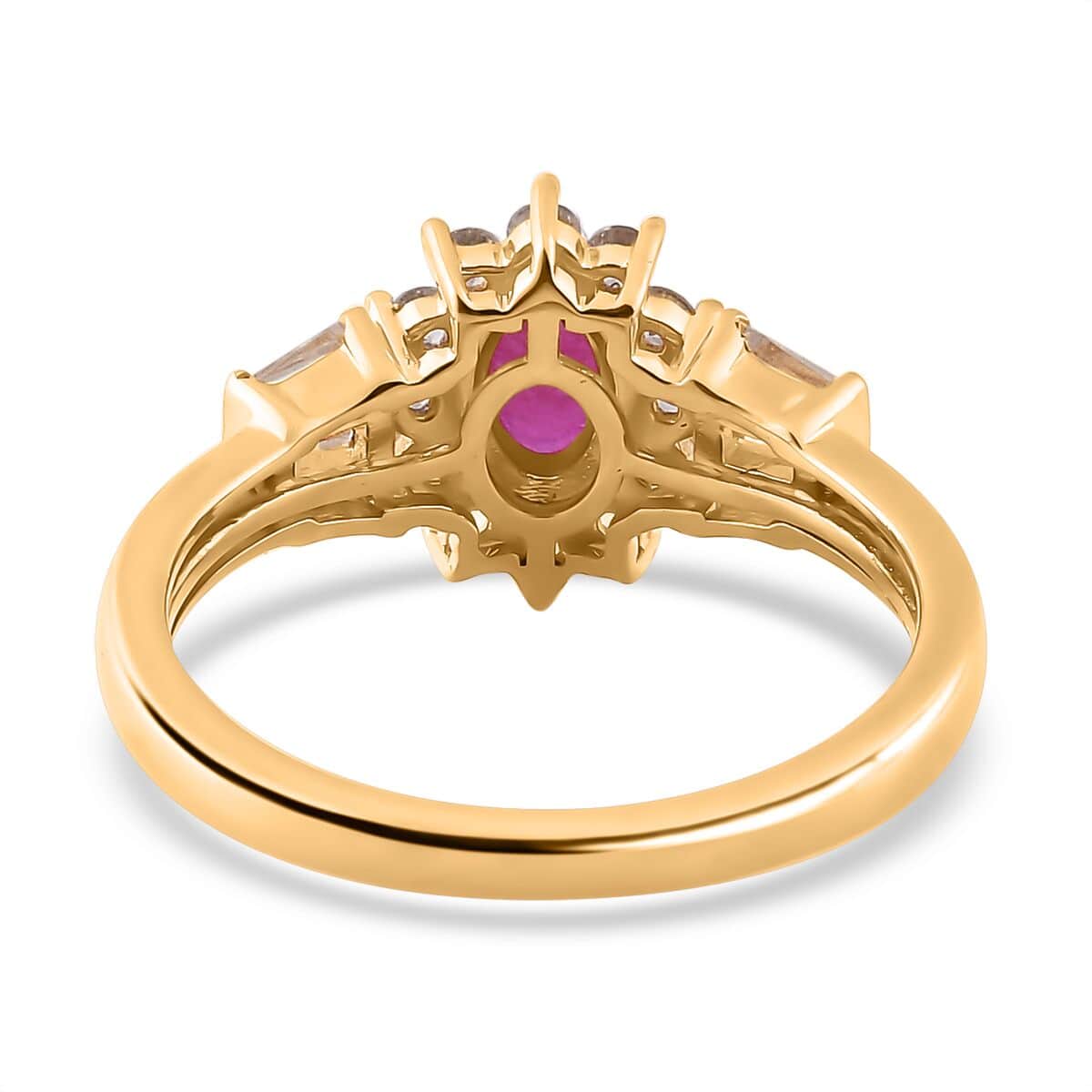 Premium Montepuez Ruby and White Zircon Sunburst Ring in Vermeil Yellow Gold Over Sterling Silver (Size 10.0) 1.35 ctw image number 4