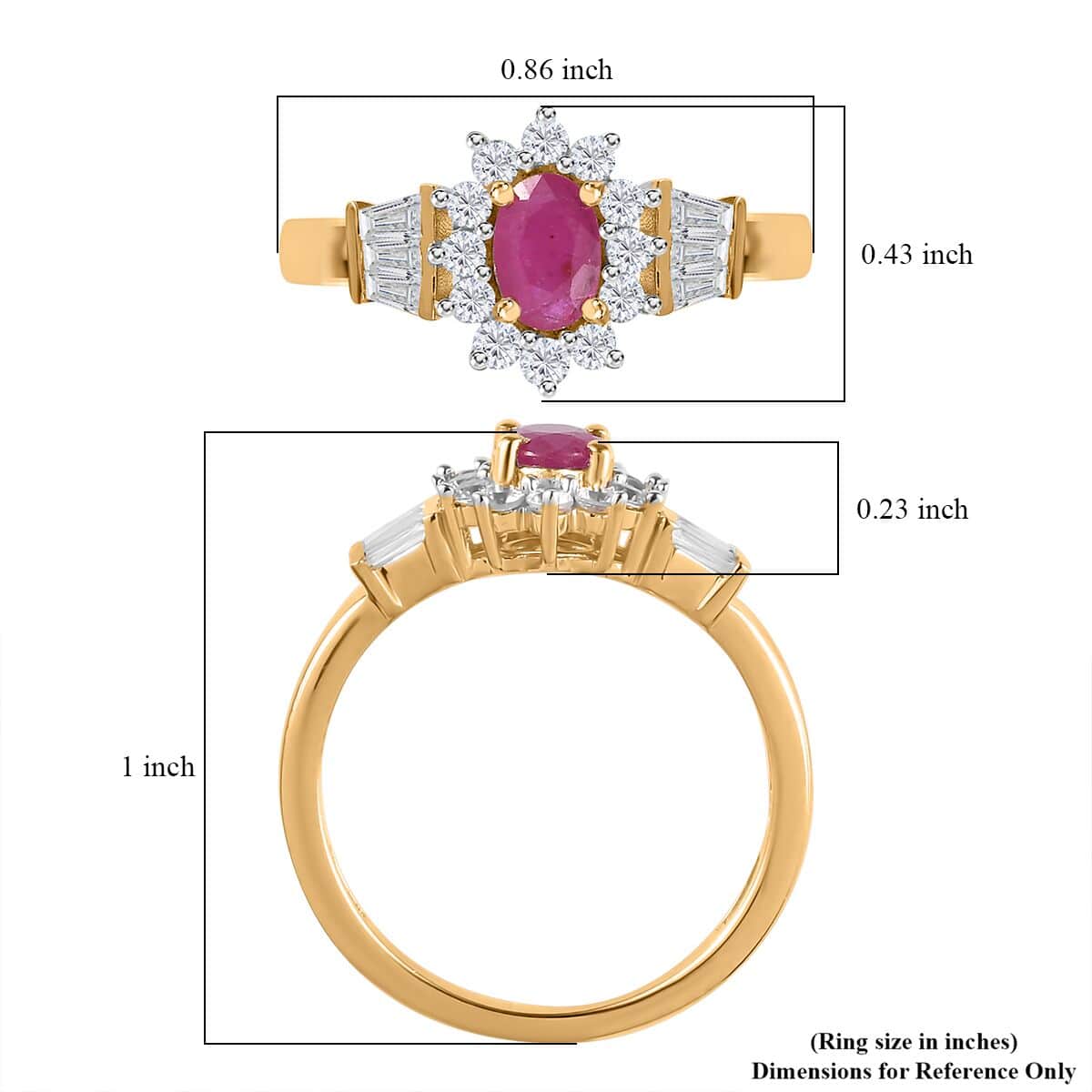 Premium Montepuez Ruby and White Zircon Sunburst Ring in Vermeil Yellow Gold Over Sterling Silver (Size 10.0) 1.35 ctw image number 5