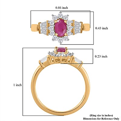 Premium Montepuez Ruby and White Zircon Sunburst Ring in Vermeil Yellow Gold Over Sterling Silver (Size 10.0) 1.35 ctw