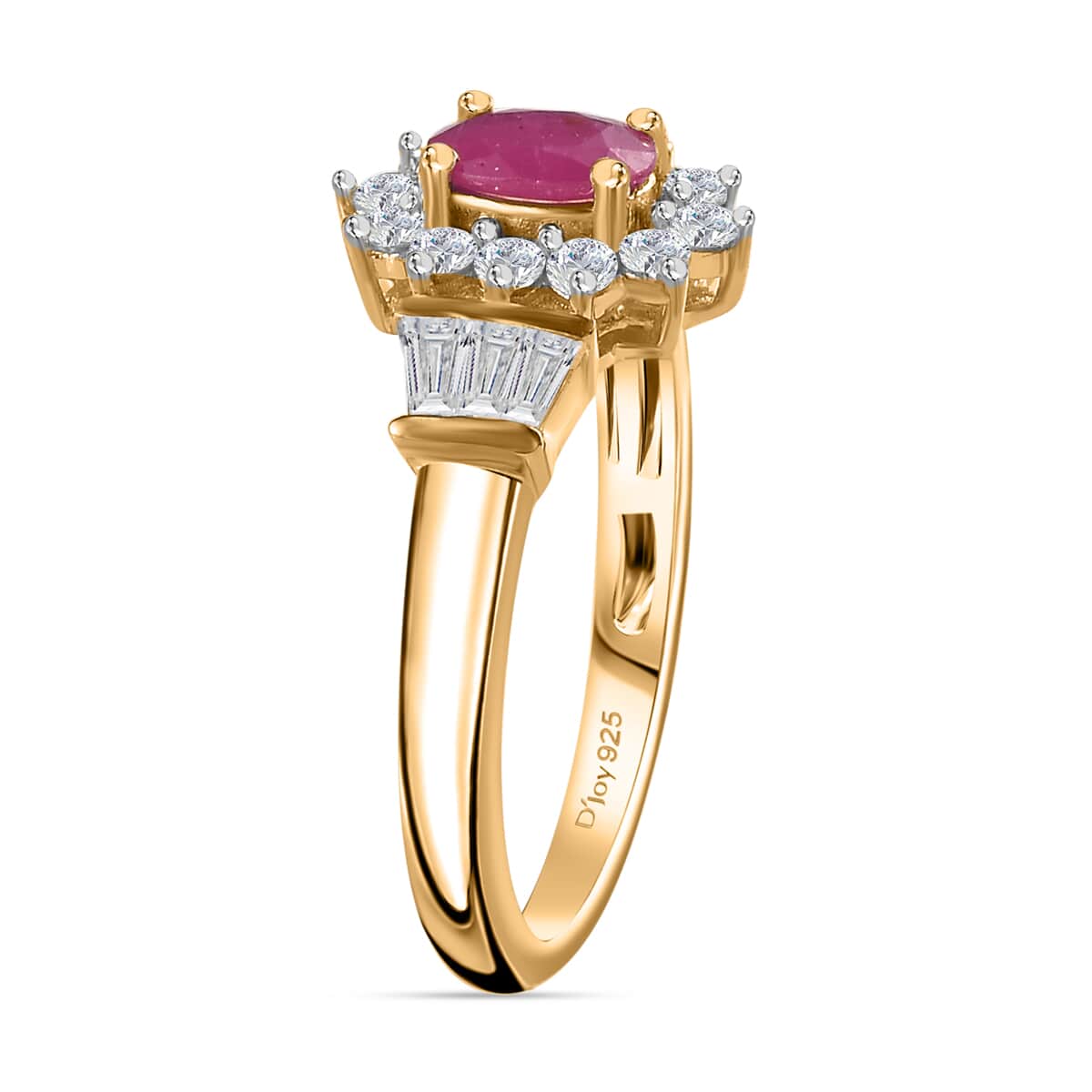 Premium Montepuez Ruby and White Zircon Sunburst Ring in Vermeil Yellow Gold Over Sterling Silver (Size 7.0) 1.35 ctw image number 3