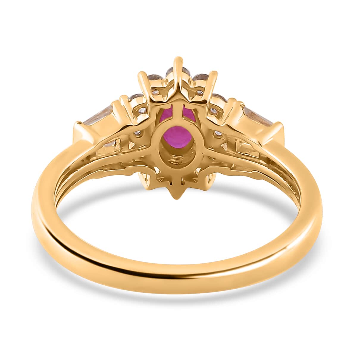 Premium Montepuez Ruby and White Zircon Sunburst Ring in Vermeil Yellow Gold Over Sterling Silver (Size 7.0) 1.35 ctw image number 4