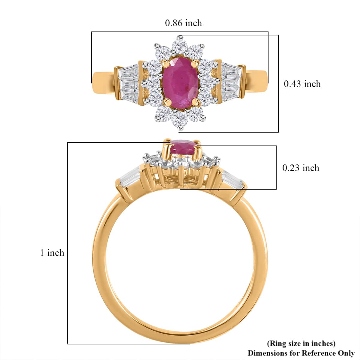 Premium Montepuez Ruby and White Zircon Sunburst Ring in Vermeil Yellow Gold Over Sterling Silver (Size 7.0) 1.35 ctw image number 5