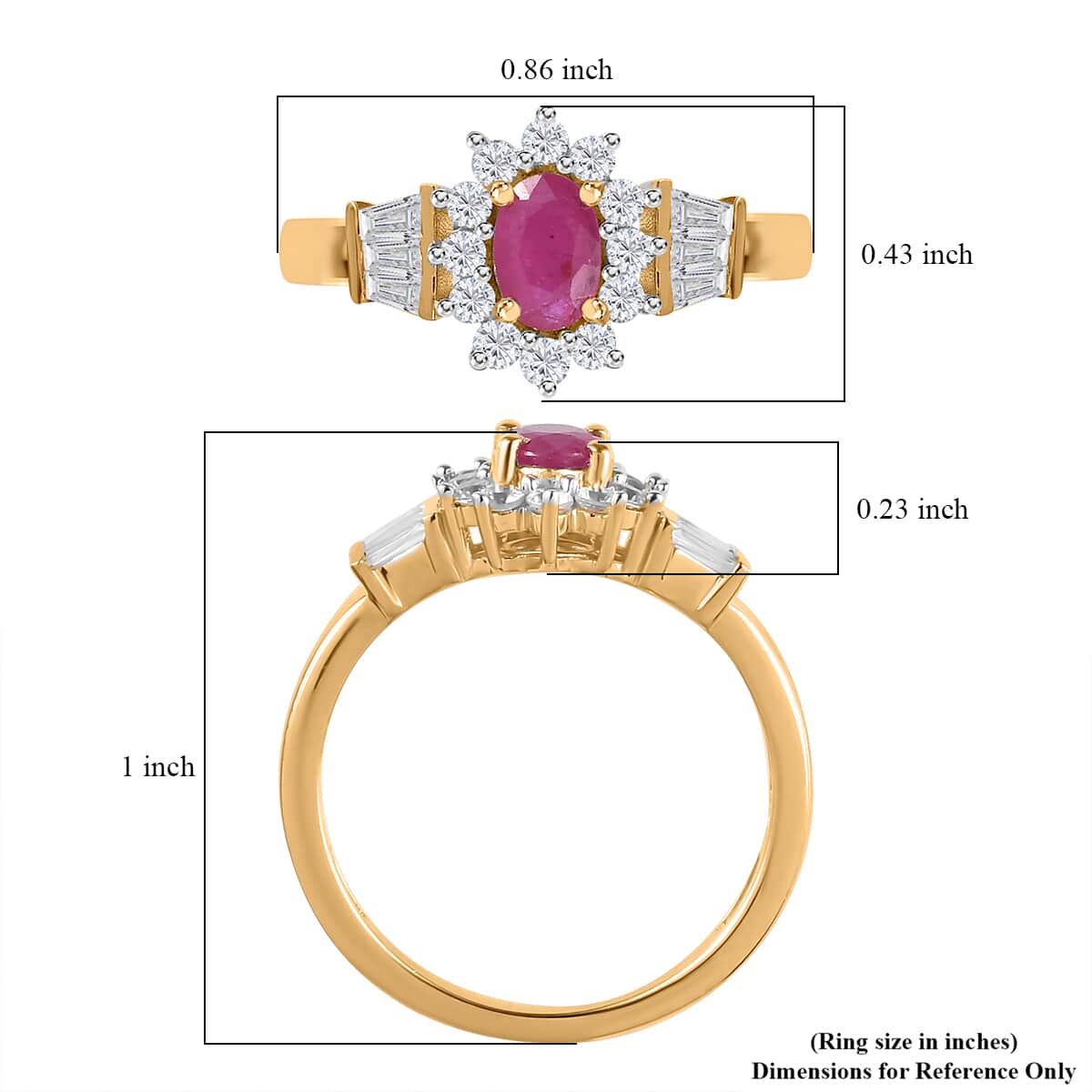 Premium Montepuez Ruby and White Zircon 1.35 ctw Sunburst Ring in Vermeil Yellow Gold Over Sterling Silver (Size 7.0) image number 5