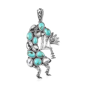 Artisan Crafted Sierra Nevada Turquoise and White Buffalo Kokopelli Pendant in Sterling Silver 6.00 ctw