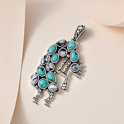 Artisan Crafted Sierra Nevada Turquoise and White Buffalo Kokopelli Pendant in Sterling Silver 6.00 ctw