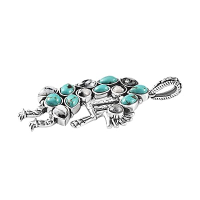 Artisan Crafted Sierra Nevada Turquoise and White Buffalo Kokopelli Pendant in Sterling Silver 6.00 ctw