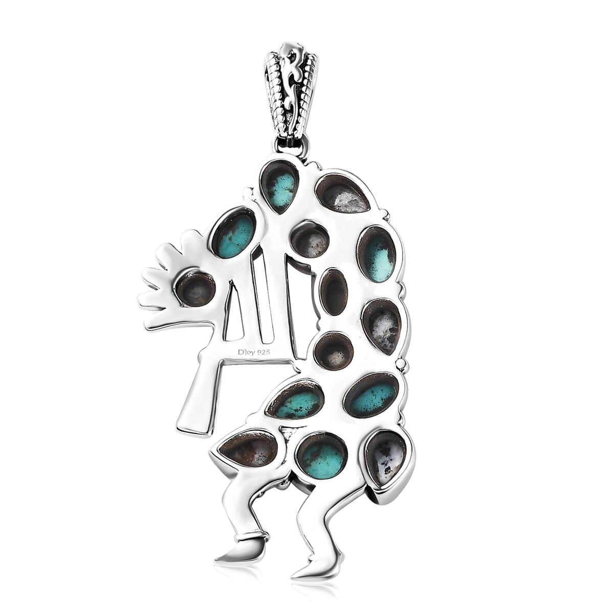 Artisan Crafted Sierra Nevada Turquoise and White Buffalo Kokopelli Pendant in Sterling Silver 6.00 ctw image number 4