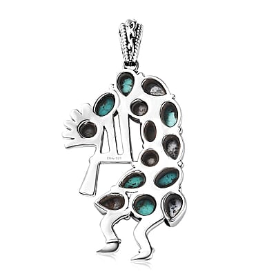 Artisan Crafted Sierra Nevada Turquoise and White Buffalo Kokopelli Pendant in Sterling Silver 6.00 ctw