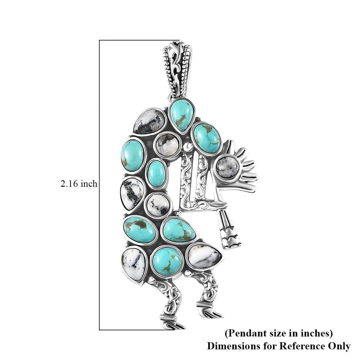 Artisan Crafted Sierra Nevada Turquoise and White Buffalo Kokopelli Pendant in Sterling Silver 6.00 ctw image number 5