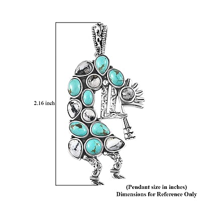 Artisan Crafted Sierra Nevada Turquoise and White Buffalo Kokopelli Pendant in Sterling Silver 6.00 ctw