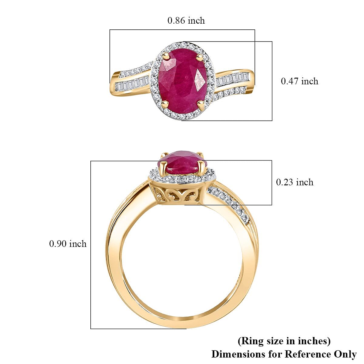 Luxoro Premium Montepuez Ruby and G-H I2 Diamond 2.50 ctw Bypass Halo Ring in 10K Yellow Gold (Size 8.0) image number 5
