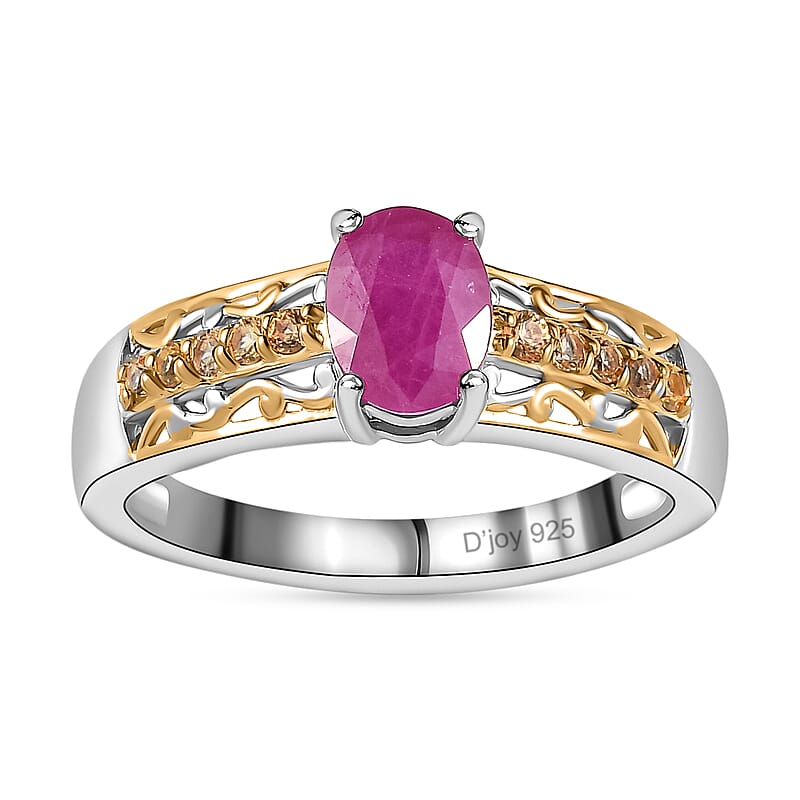 Premium Montepuez Ruby and Yellow Sapphire Ring in Vermeil YG and Platinum Over Sterling Silver (Size 10.0) 1.30 ctw