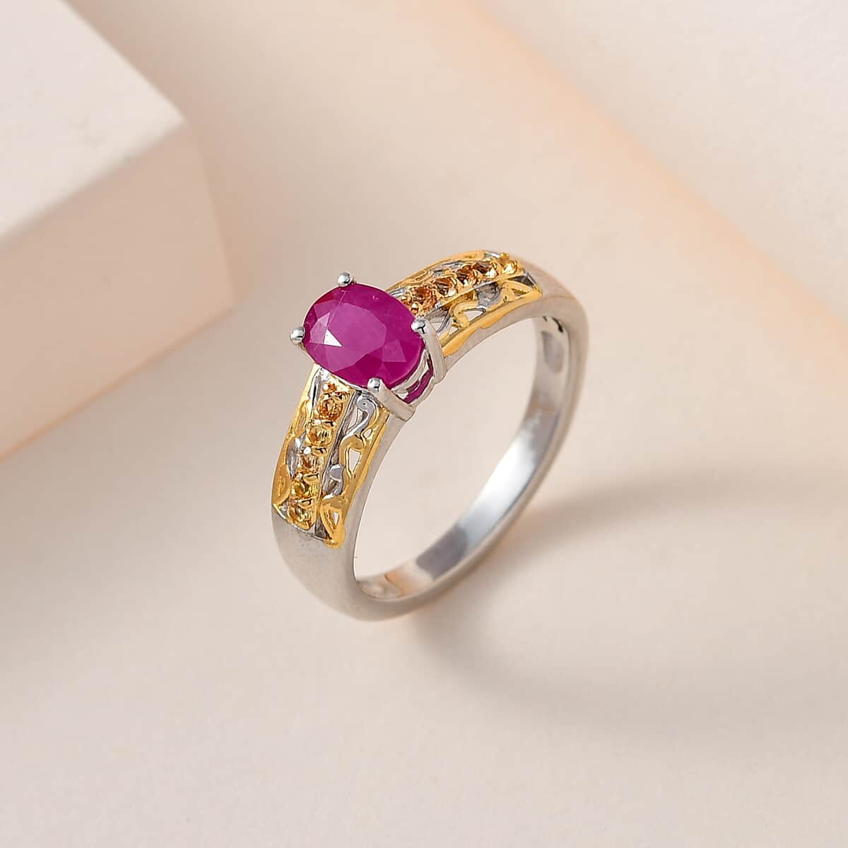 Premium Montepuez Ruby, Yellow Sapphire Ring in Vermeil YG and Platinum Over Sterling Silver (Size 7.0) 1.30 ctw image number 1