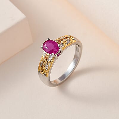 Premium Montepuez Ruby and Yellow Sapphire Ring in Vermeil YG and Platinum Over Sterling Silver (Size 10.0) 1.30 ctw