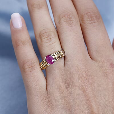 Premium Montepuez Ruby and Yellow Sapphire Ring in Vermeil YG and Platinum Over Sterling Silver (Size 10.0) 1.30 ctw