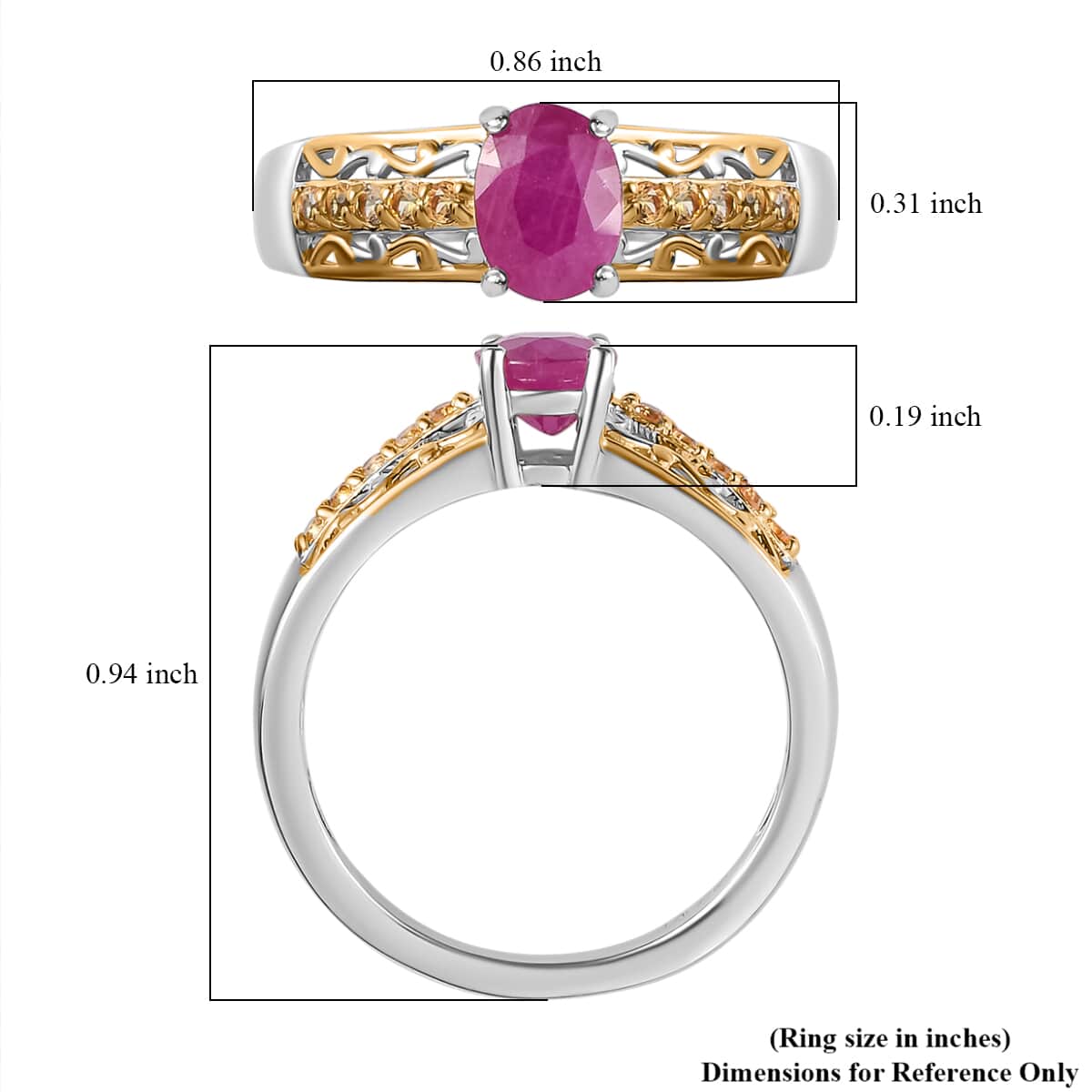 Premium Montepuez Ruby, Yellow Sapphire Ring in Vermeil YG and Platinum Over Sterling Silver (Size 7.0) 1.30 ctw image number 5
