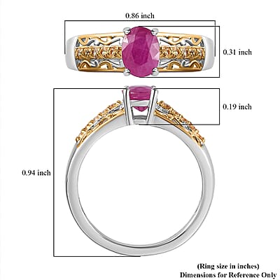 Premium Montepuez Ruby and Yellow Sapphire Ring in Vermeil YG and Platinum Over Sterling Silver (Size 10.0) 1.30 ctw