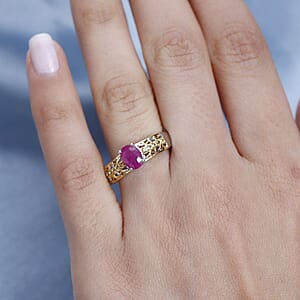 Premium Montepuez Ruby and Yellow Sapphire Ring in Vermeil YG and Platinum Over Sterling Silver (Size 6.0) 1.30 ctw