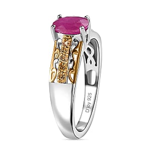 Premium Montepuez Ruby and Yellow Sapphire Ring in Vermeil YG and Platinum Over Sterling Silver (Size 6.0) 1.30 ctw