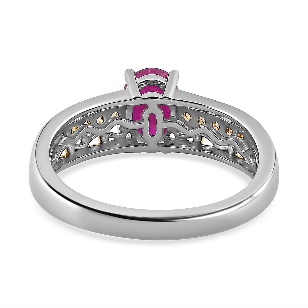 Premium Montepuez Ruby and Yellow Sapphire Ring in Vermeil YG and Platinum Over Sterling Silver (Size 6.0) 1.30 ctw image number 4