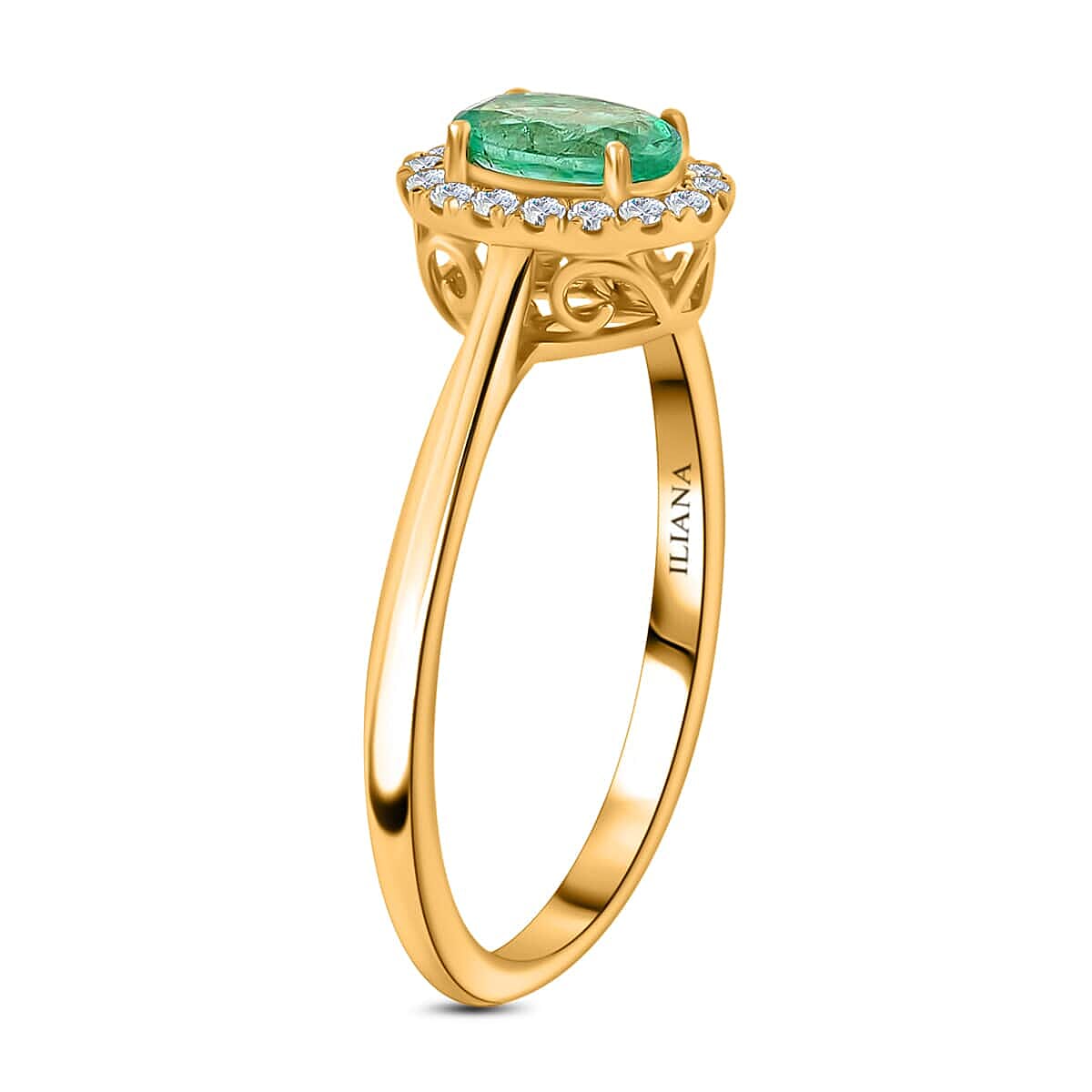 Iliana AAA Ethiopian Emerald and G-H SI Diamond 1.00 ctw Halo Ring in 18K Yellow Gold (Size 6.5) 3.40 Grams image number 3