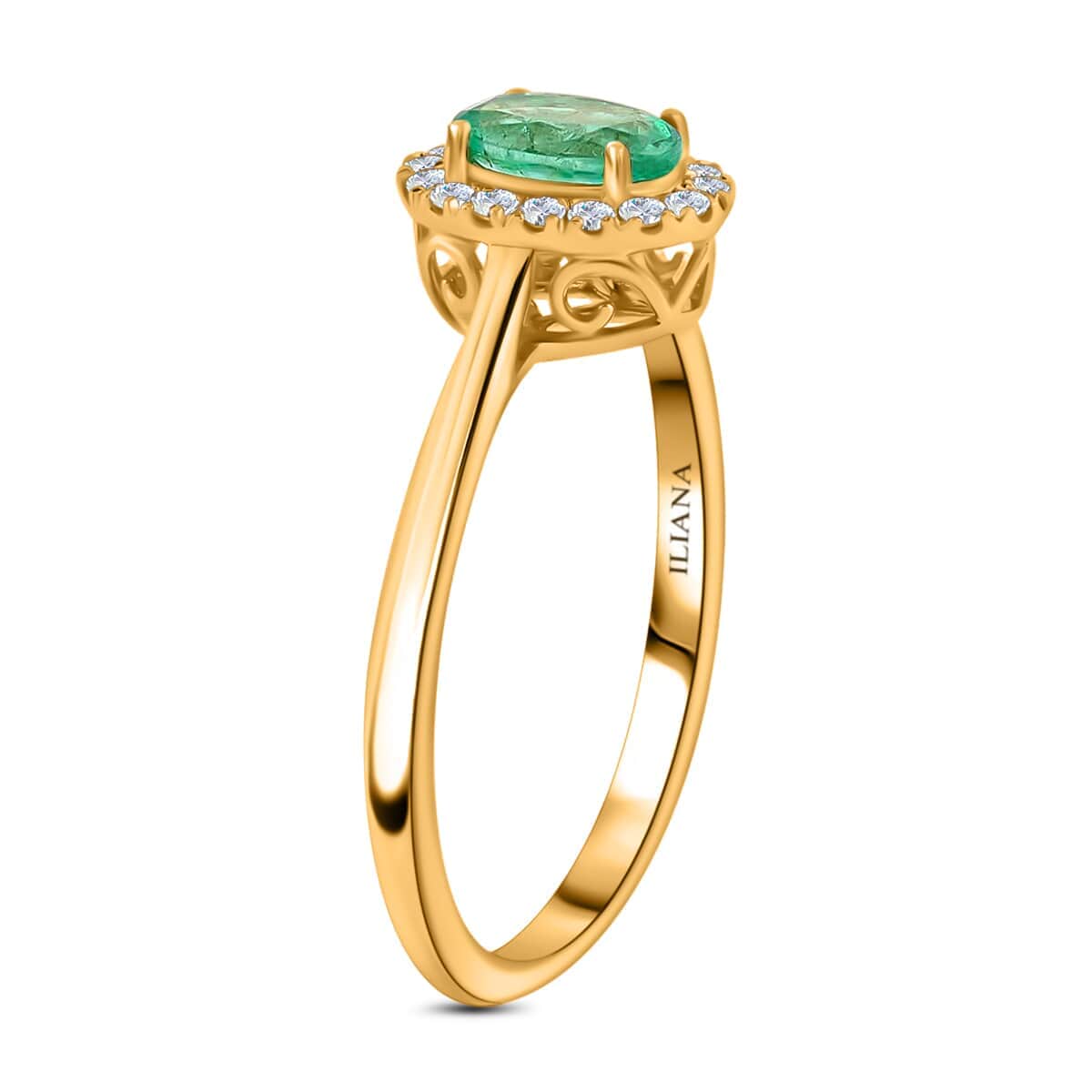 Iliana 18K Yellow Gold AAA Ethiopian Emerald and G-H SI Diamond Halo Ring (Size 7.5) 3.40 Grams 1.00 ctw image number 3