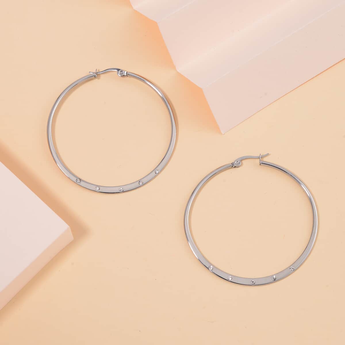 Austrian Crystal Hoop Earrings in Stainless Steel image number 1