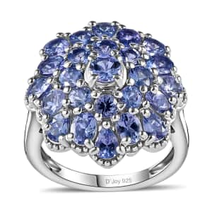 Tanzanite Floral Ring in Platinum Over Sterling Silver (Size 10.0) 3.75 ctw