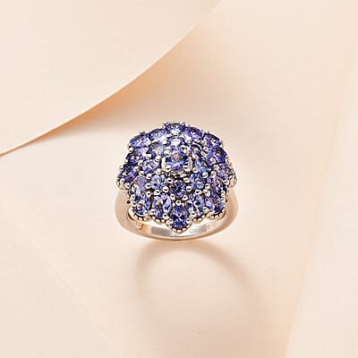 Tanzanite Floral Ring in Platinum Over Sterling Silver (Size 10.0) 3.75 ctw
