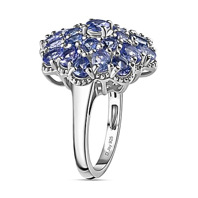 Tanzanite Floral Ring in Platinum Over Sterling Silver (Size 10.0) 3.75 ctw