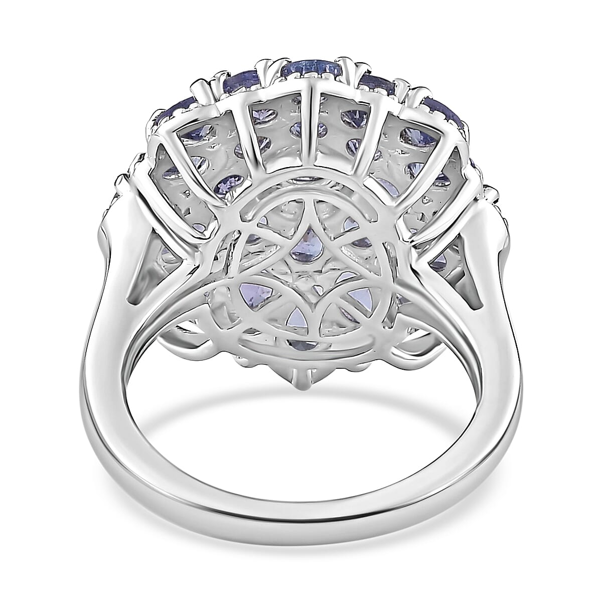Tanzanite Floral Ring in Platinum Over Sterling Silver (Size 10.0) 3.75 ctw