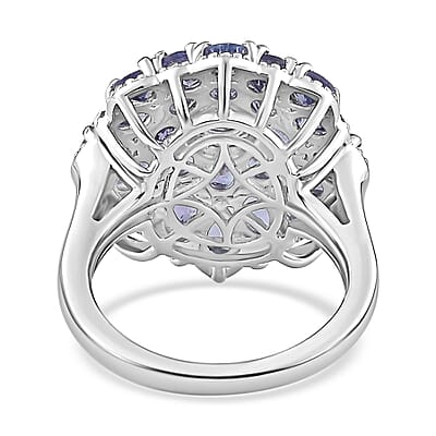 Tanzanite Floral Ring in Platinum Over Sterling Silver (Size 10.0) 3.75 ctw