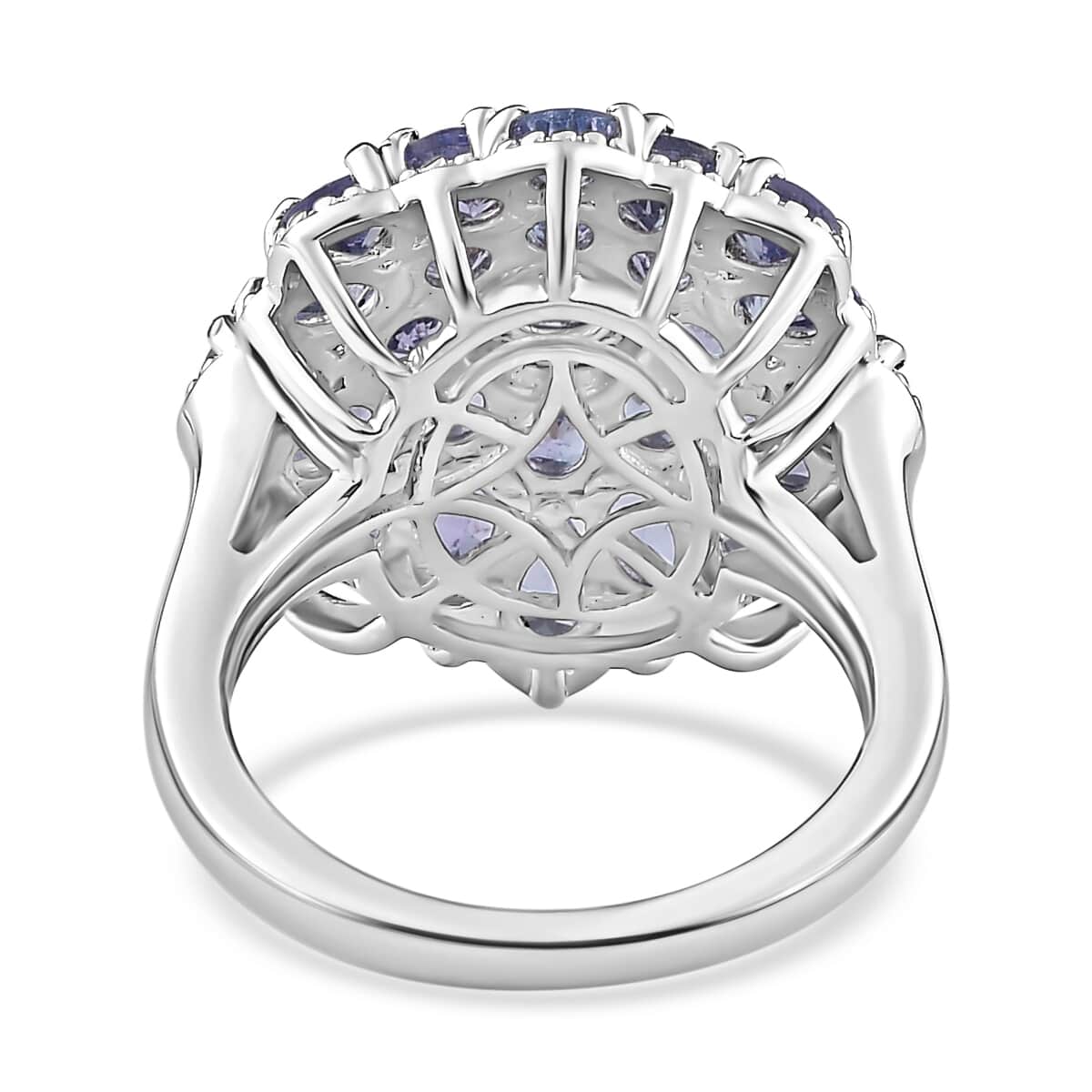 Tanzanite Floral Ring in Platinum Over Sterling Silver (Size 10.0) 3.75 ctw image number 4