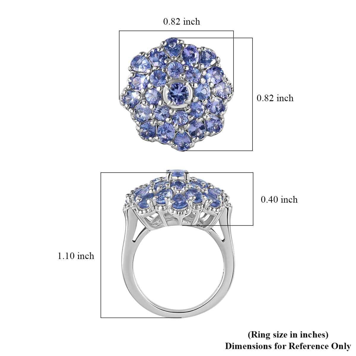 Tanzanite Floral Ring in Platinum Over Sterling Silver (Size 10.0) 3.75 ctw image number 5
