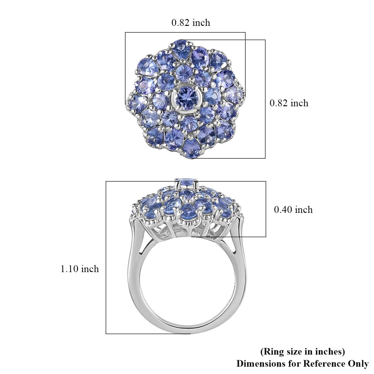 Tanzanite Floral Ring in Platinum Over Sterling Silver (Size 6.0) 3.75 ctw image number 5