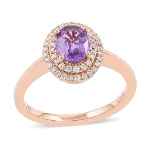 Iliana 18K Rose Gold AAA Purple Sapphire and G-H SI Diamond Double Halo Ring (Size 9.5) 1.00 ctw
