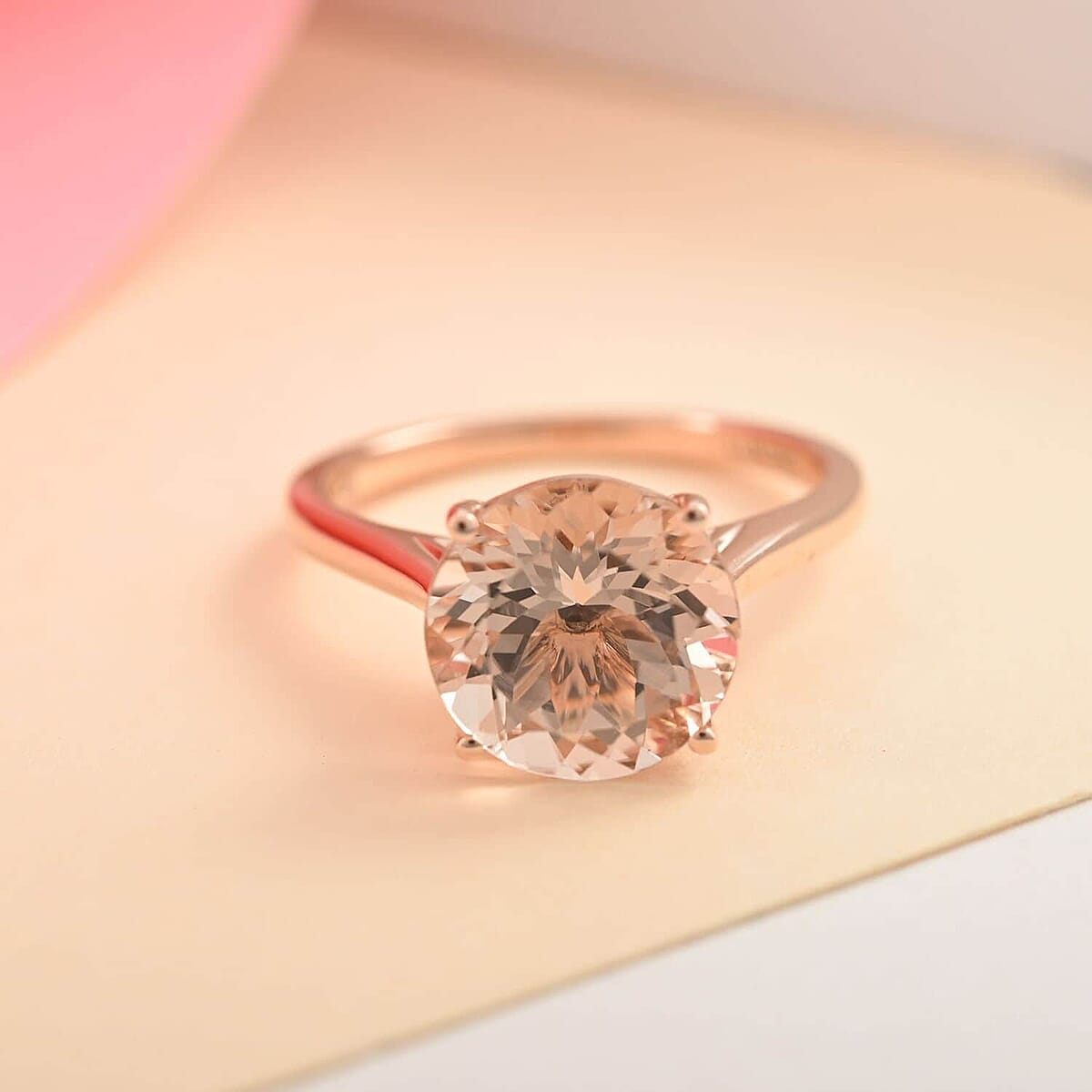 18K Rose Gold AAA Marropino Morganite and G-H SI Diamond Ring (Size 8.5) 3.60 ctw image number 1
